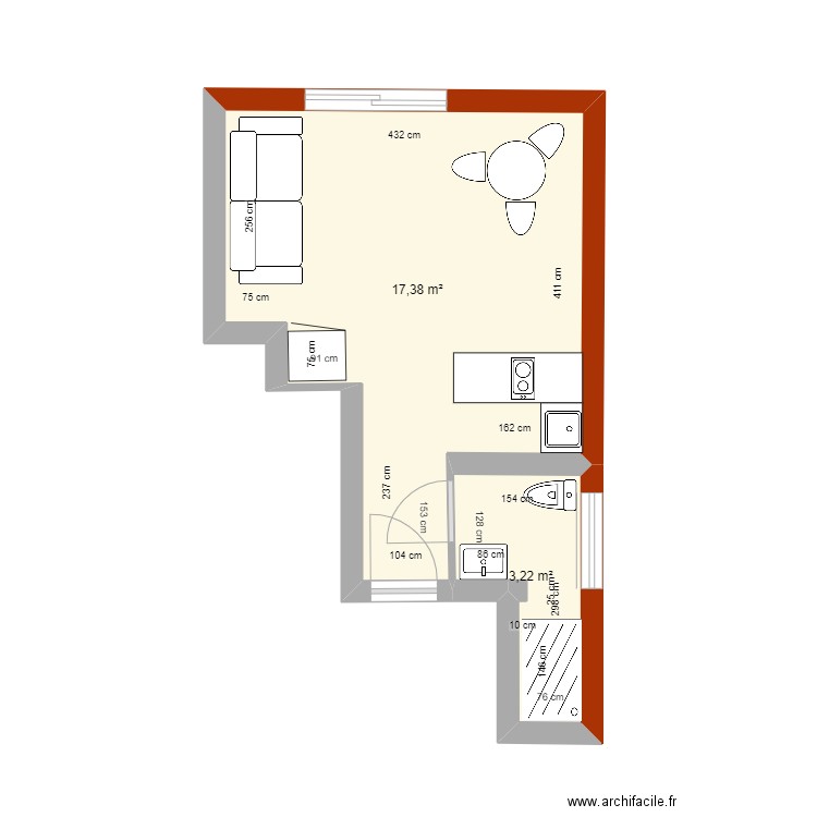 studio henri barbusse essai 1. Plan de 2 pièces et 21 m2