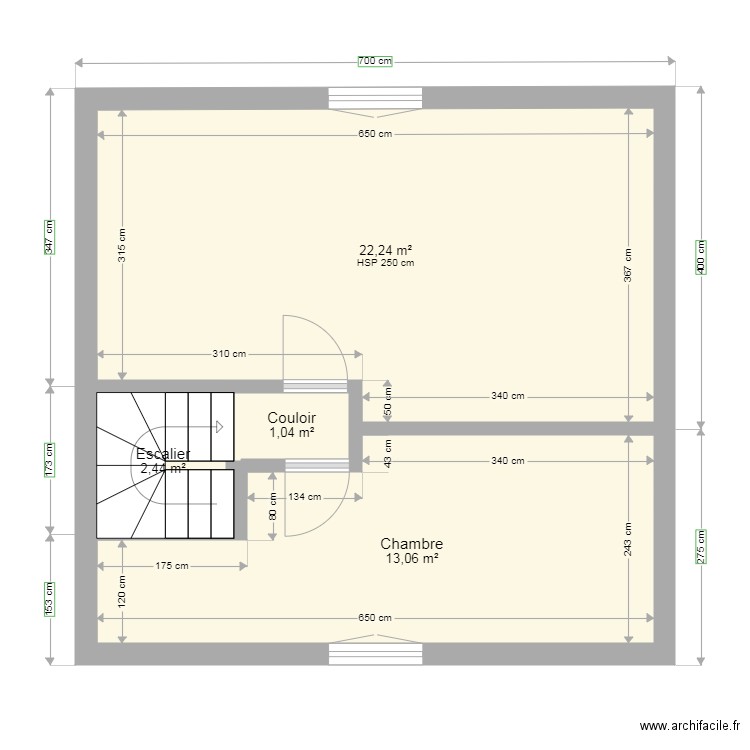 Maison 1 etage. Plan de 4 pièces et 39 m2