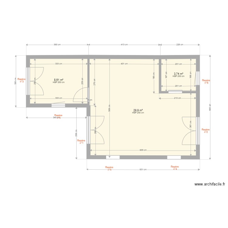 Maison mer. Plan de 3 pièces et 42 m2