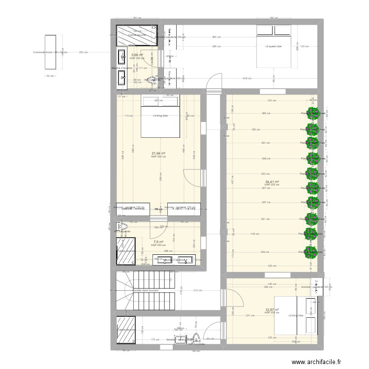 Grand riad 30 1er étage. Plan de 5 pièces et 82 m2