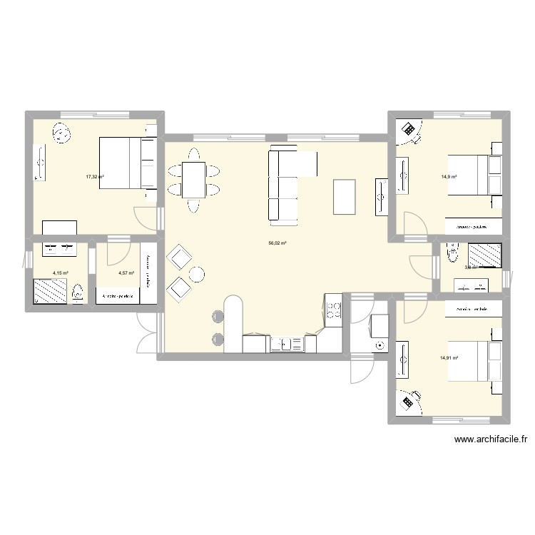 Maison Moderne 3 Chambre - Plan 7 pièces 116 m2 dessiné par AirPolo17