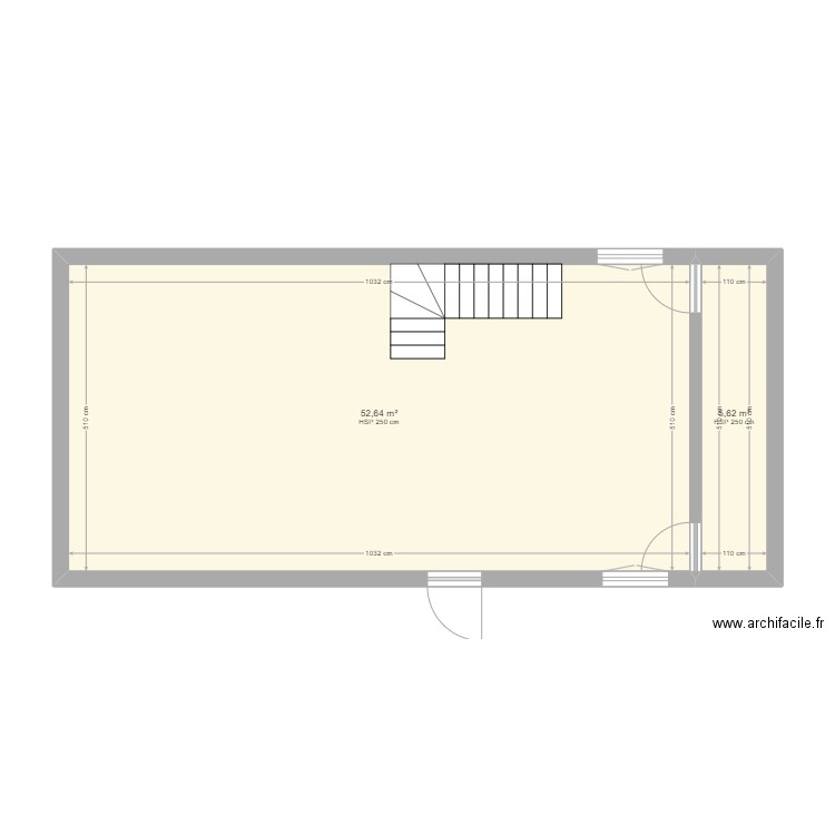 piece taille . Plan de 2 pièces et 58 m2