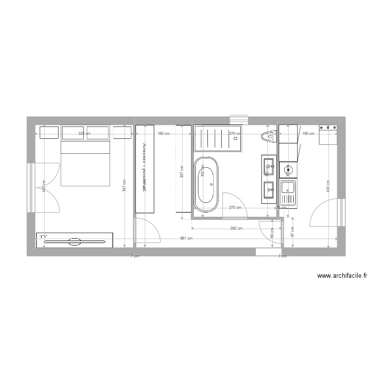 extension. Plan de 2 pièces et 38 m2