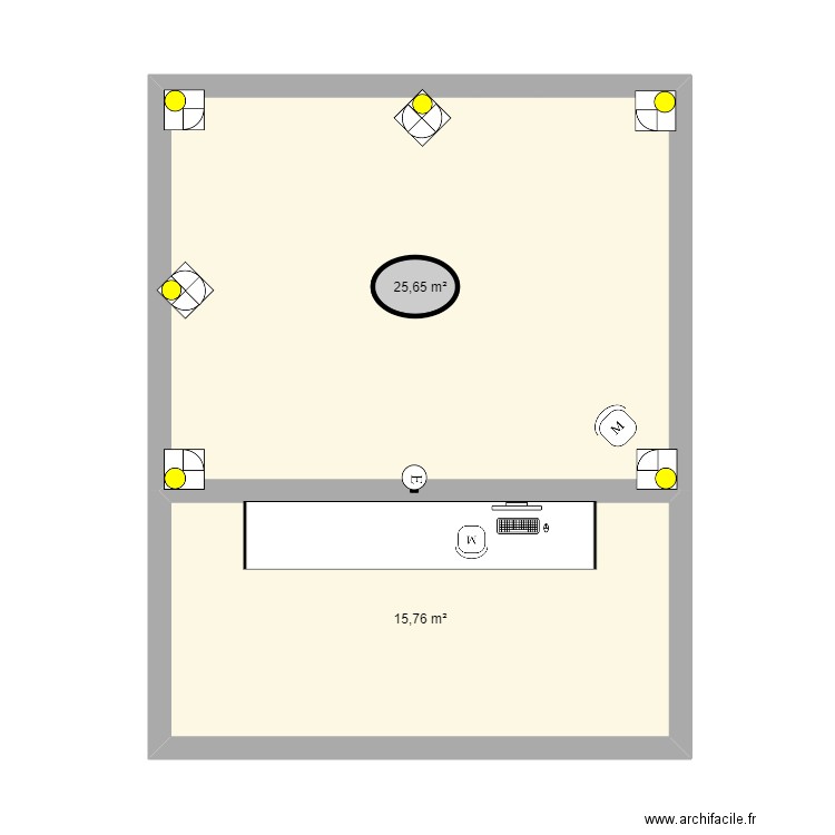 test 1 salles. Plan de 2 pièces et 41 m2