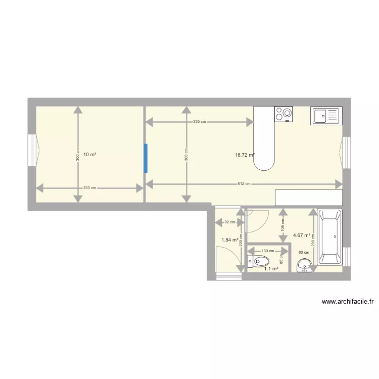 SDB avant apr&egrave;s travaux. Plan de 