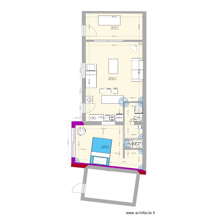 Hericy2. Plan de 5 pièces et 59 m2