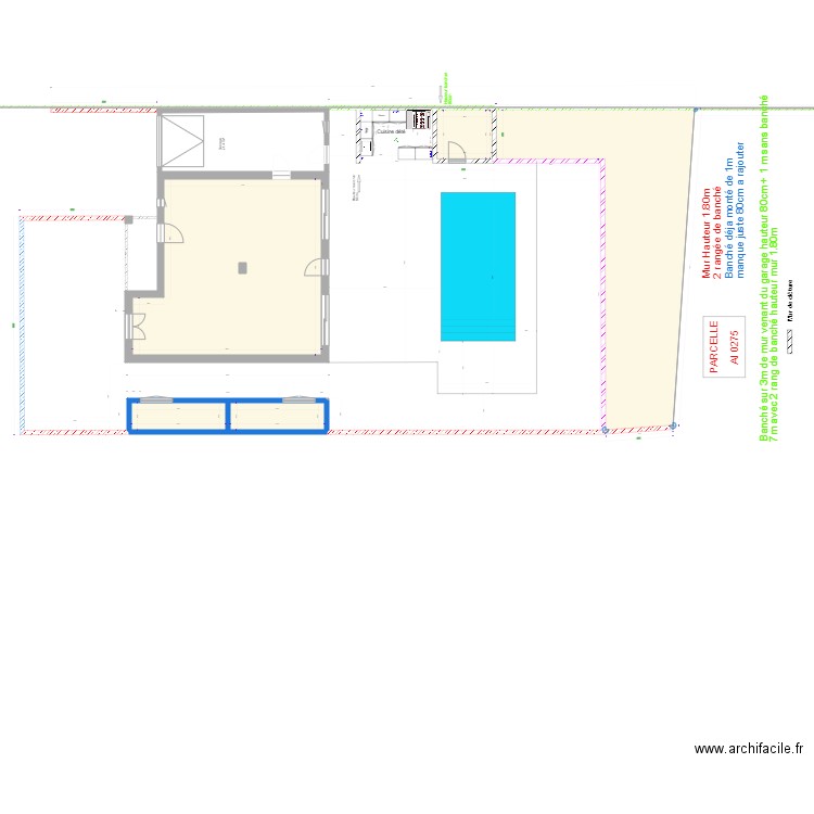 Plan de masse jardin+local. Plan de 13 pièces et 177 m2