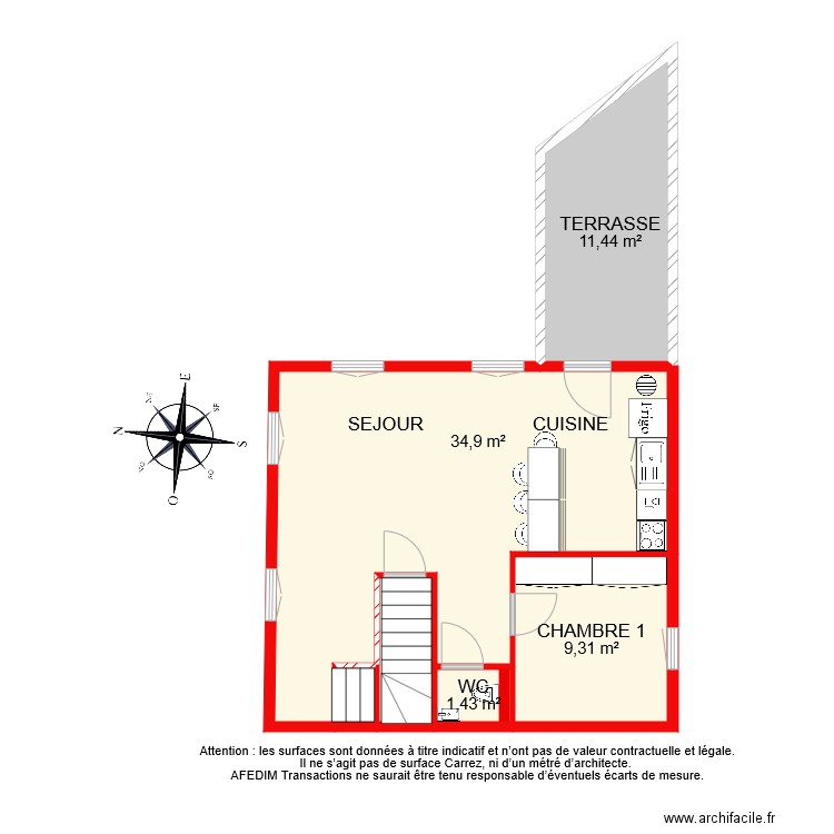 BI 8646 ETAGE 1 NIVEAU 2. Plan de 6 pièces et 61 m2