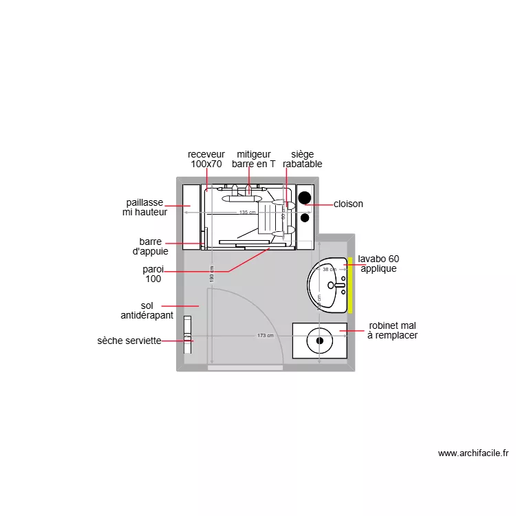 bir. Plan de 1  et 3 m²