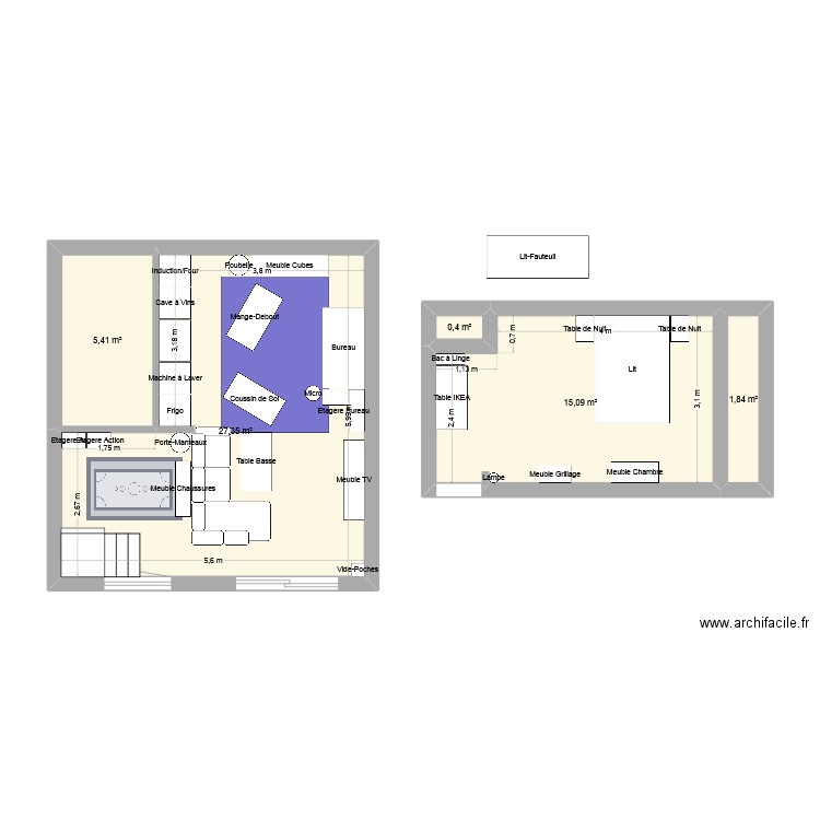Appart Armand 2. Plan de 5 pièces et 50 m2