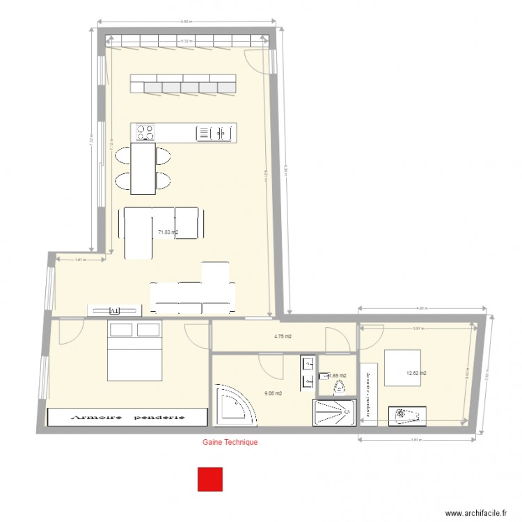 T2 couloir entrée cuisine ouverte. Plan de 0 pièce et 0 m2