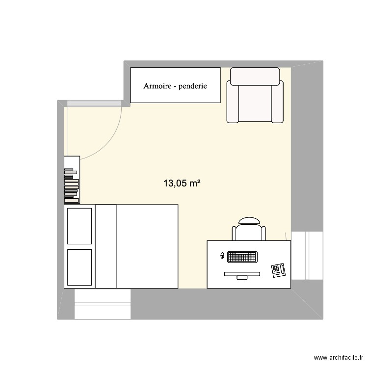 chambre Milan. Plan de 1 pièce et 13 m2