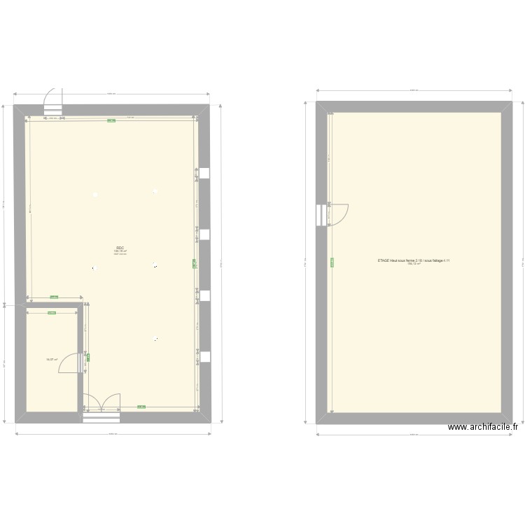 Grange. Plan de 3 pièces et 303 m2