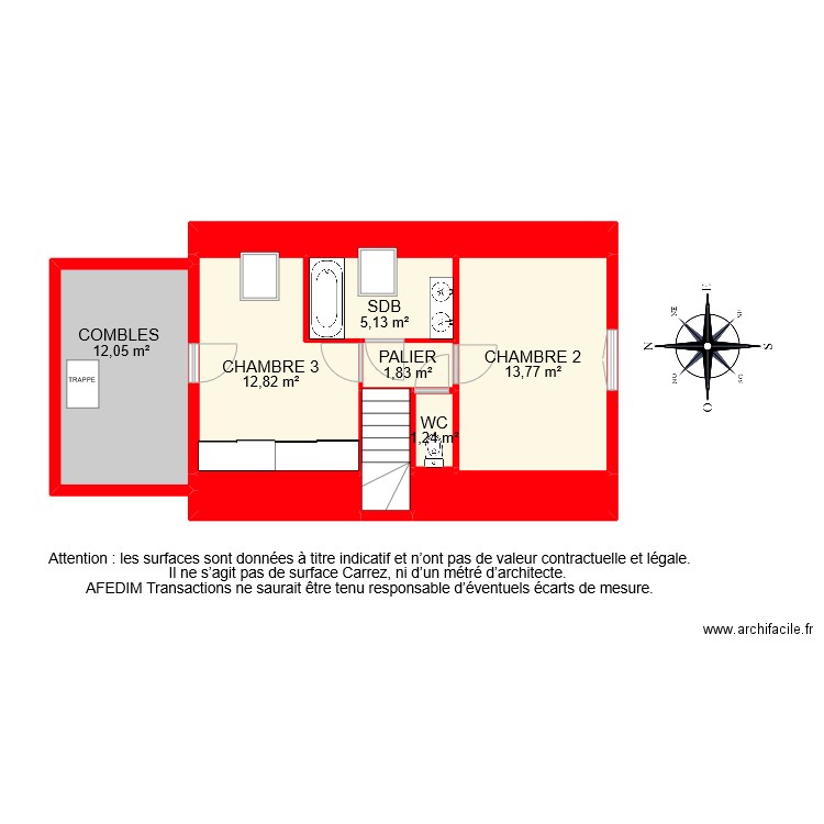 BI 8965 ETAGE . Plan de 11 pièces et 58 m2