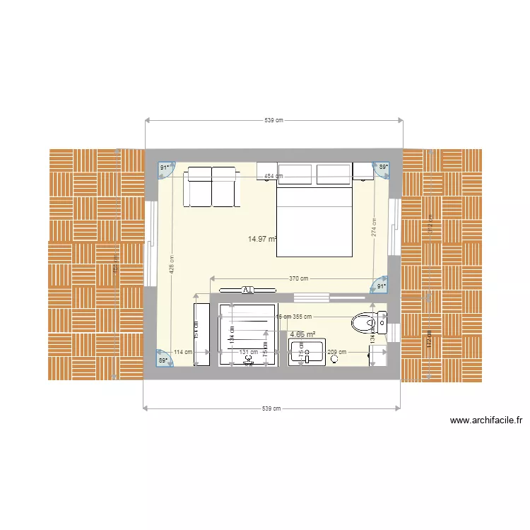 chambre Tony kebira. Plan de 