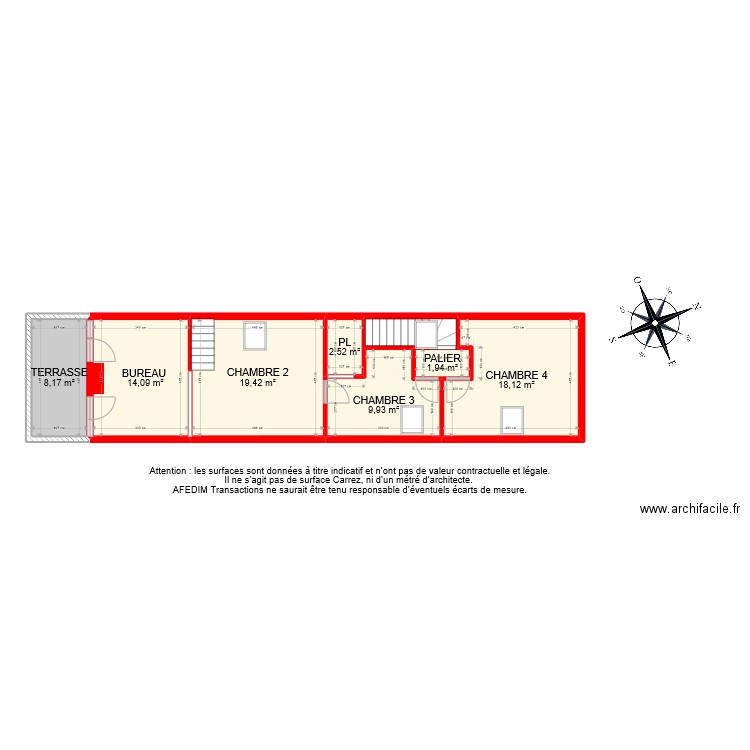 BI 7767 ETAGE . Plan de 8 pièces et 77 m2