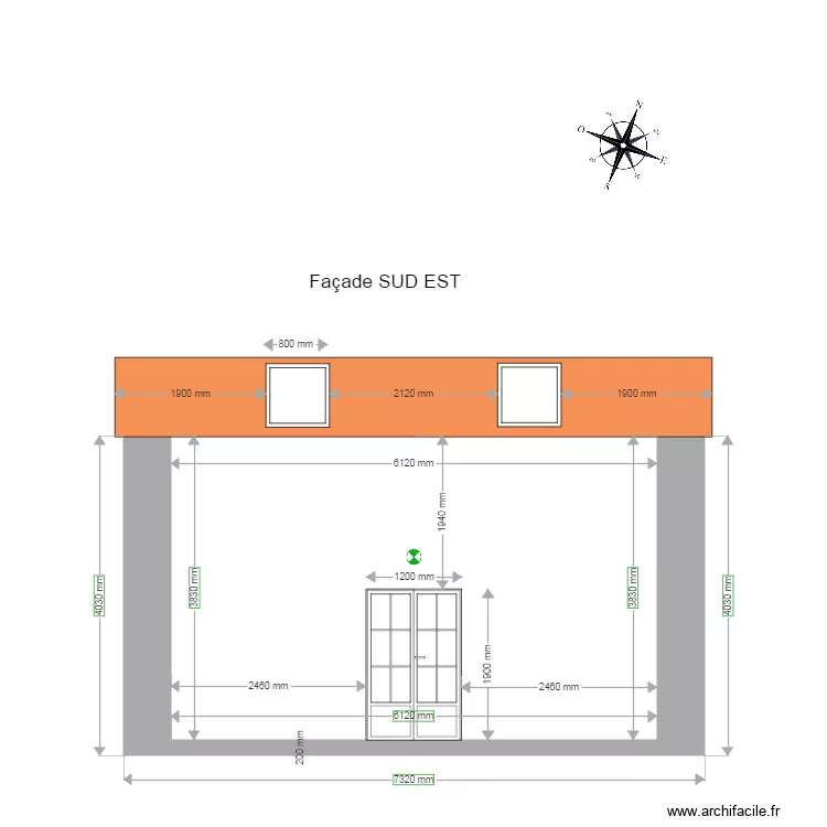 Cabane fa&ccedil;ade EST. Plan de 