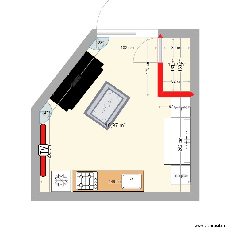 Studio BF. Plan de 2 pièces et 18 m2