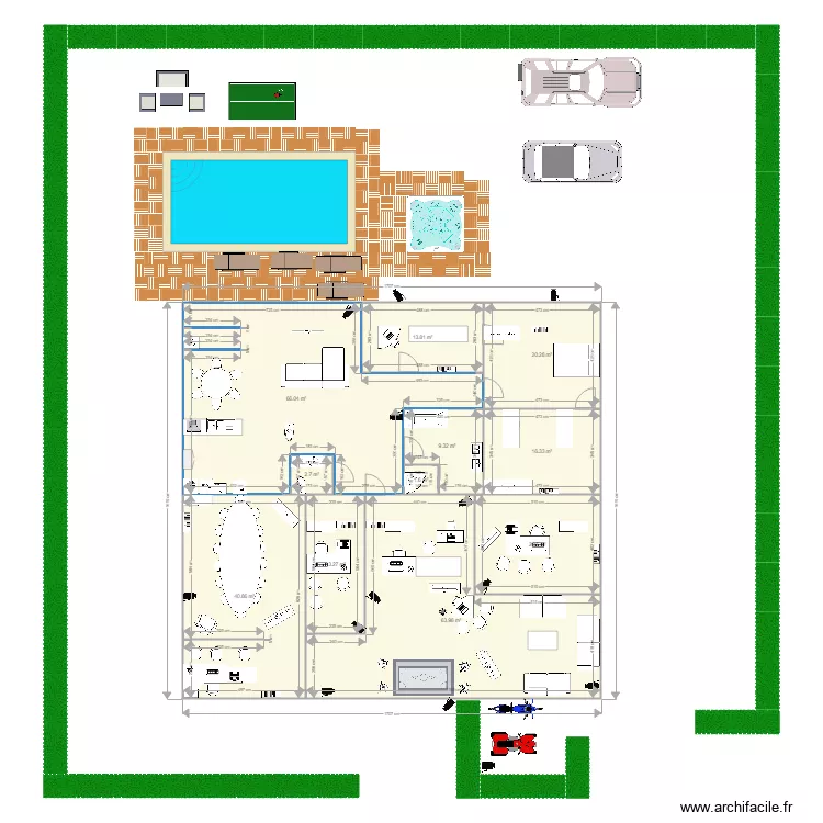 entreprise plus maison deriere jardin. Plan de 