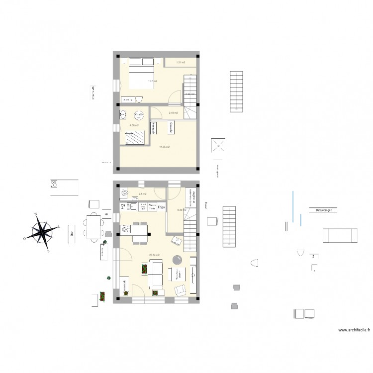 PG appart duplex pignon est sections 5 5. Plan de 9 pièces et 65 m2