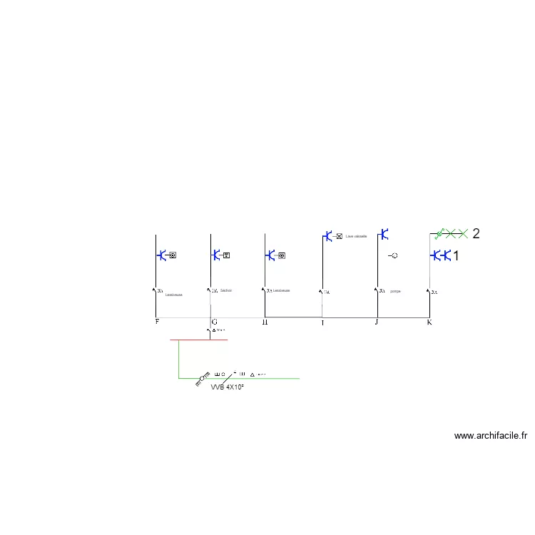 Sch&eacute;mas unifilaire 30 mA. Plan de 