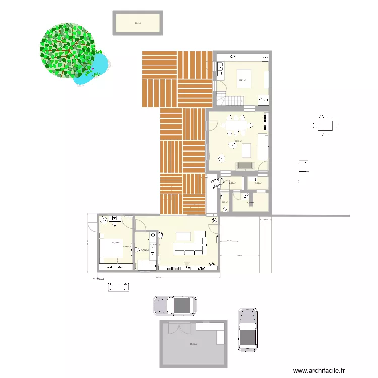 Extension salon porte face sas pas de buanderie. Plan de 