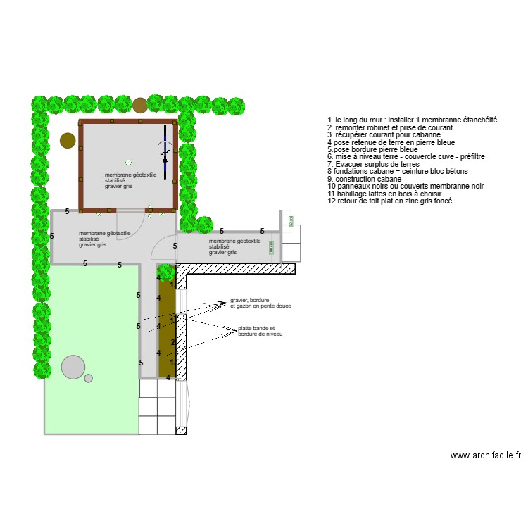 cabane jardin. Plan de 5 pièces et 40 m2