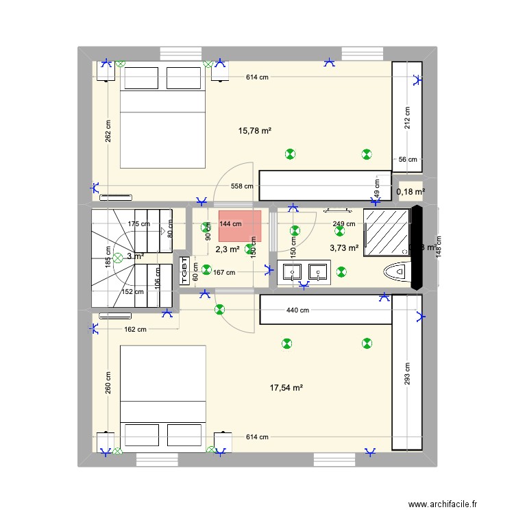 Grenier 3. Plan de 7 pièces et 43 m2