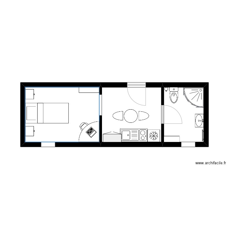 T1 plan. Plan de 3 pièces et 18 m2