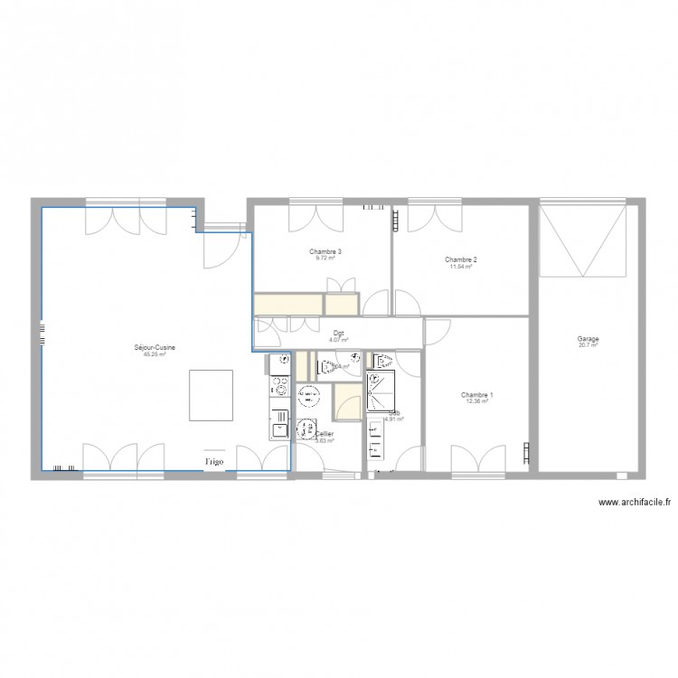 Maison réno cuisine modif. Plan de 15 pièces et 116 m2