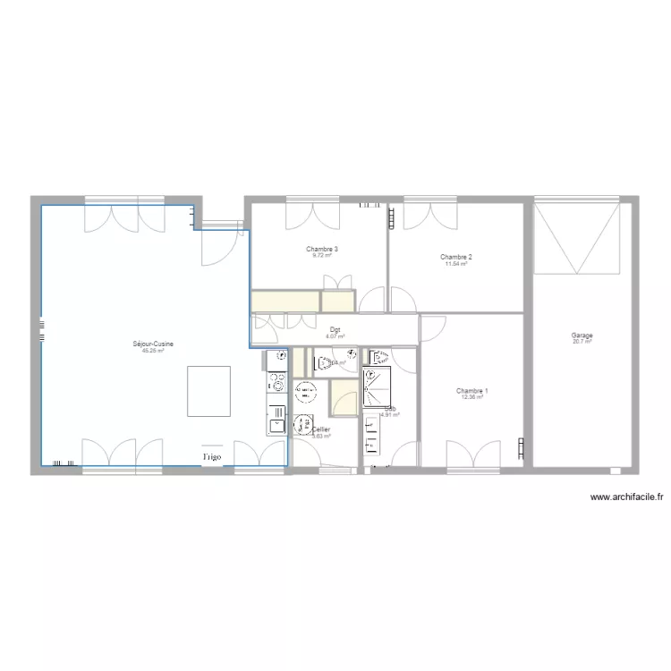 Maison r&eacute;no cuisine modif. Plan de 