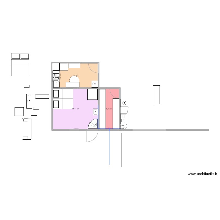 Vie grange. Plan de 3 pièces et 29 m2