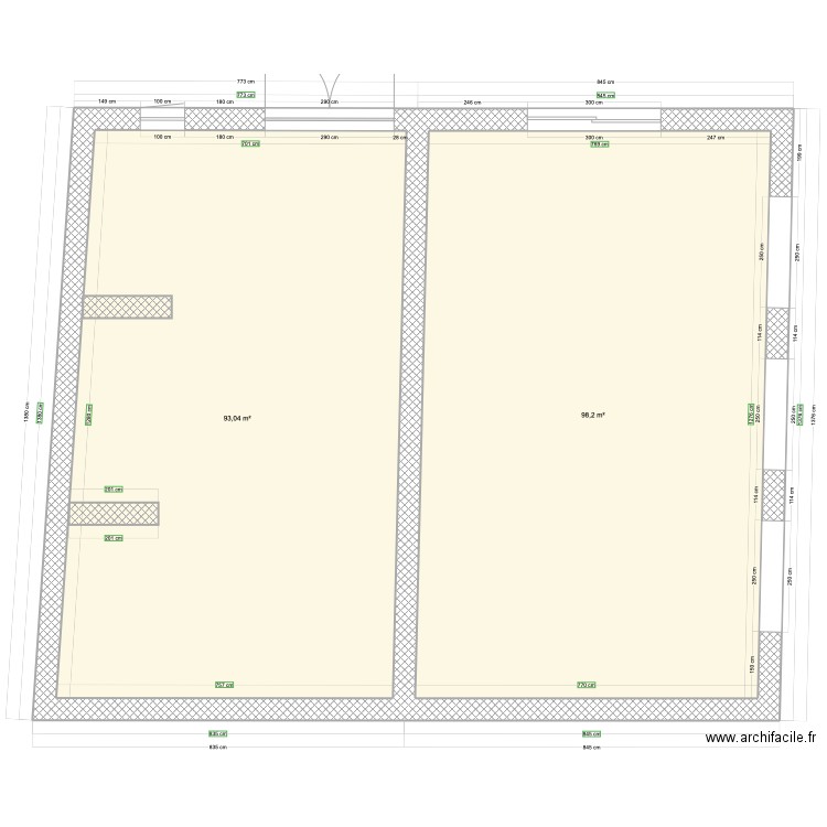 Base de travail RDC. Plan de 2 pièces et 191 m2