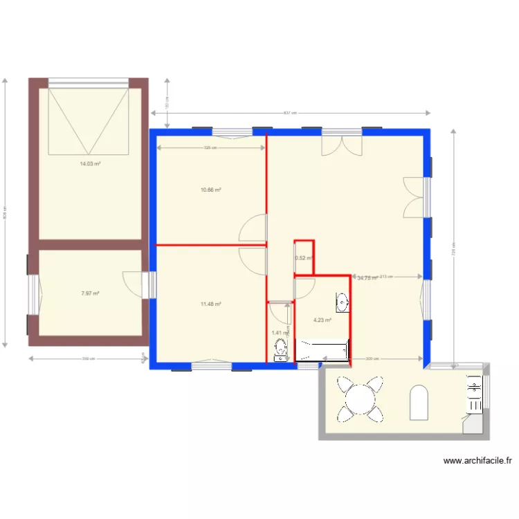 pr&eacute;vision de travaux 1 maison Yvon et Fran&ccedil;oise . Plan de 
