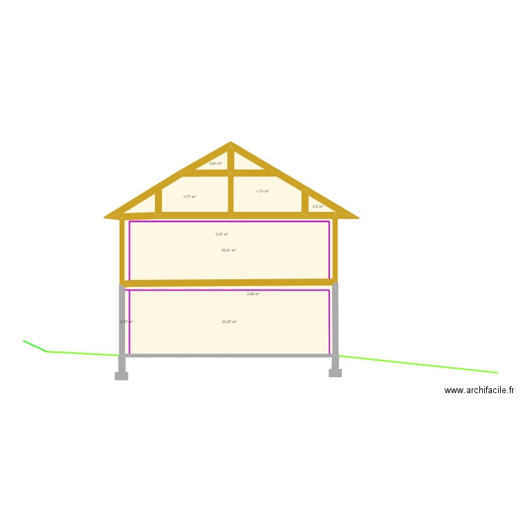 plan coupe. Plan de 9 pièces et 59 m2