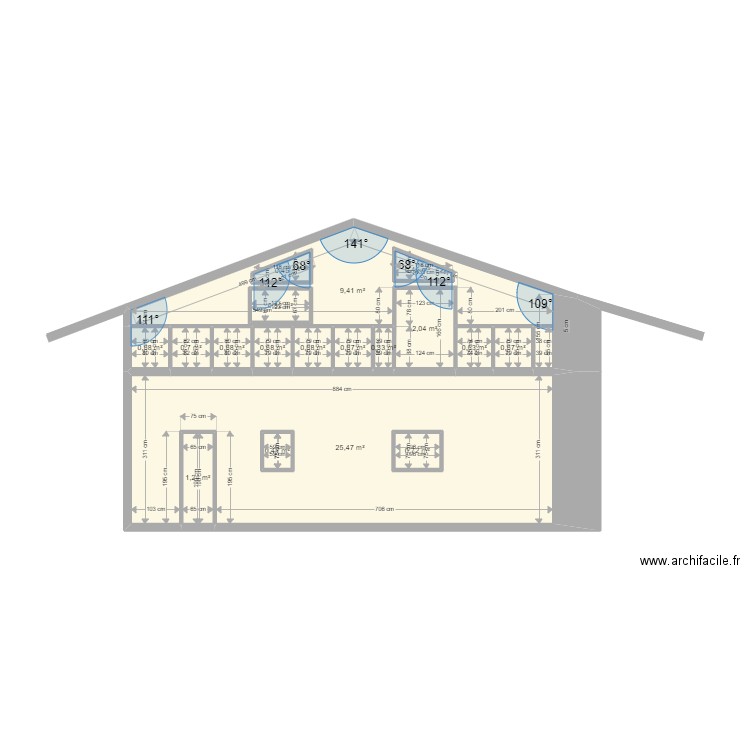 Facade projetée 2.0. Plan de 18 pièces et 48 m2