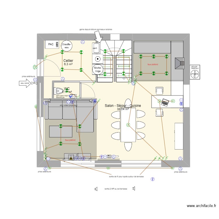 Plan électricité rez de jardin. Plan de 3 pièces et 46 m2