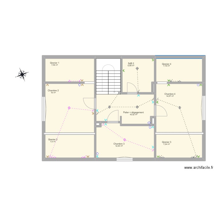 Etage 1. Plan de 12 pièces et 97 m2