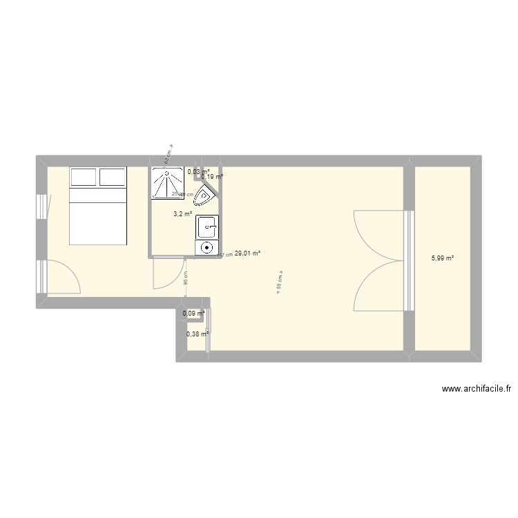 appartement les sablettes n5 . Plan de 7 pièces et 39 m2