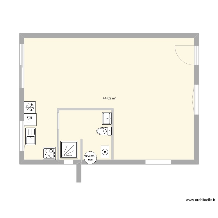 extension. Plan de 1 pièce et 44 m2