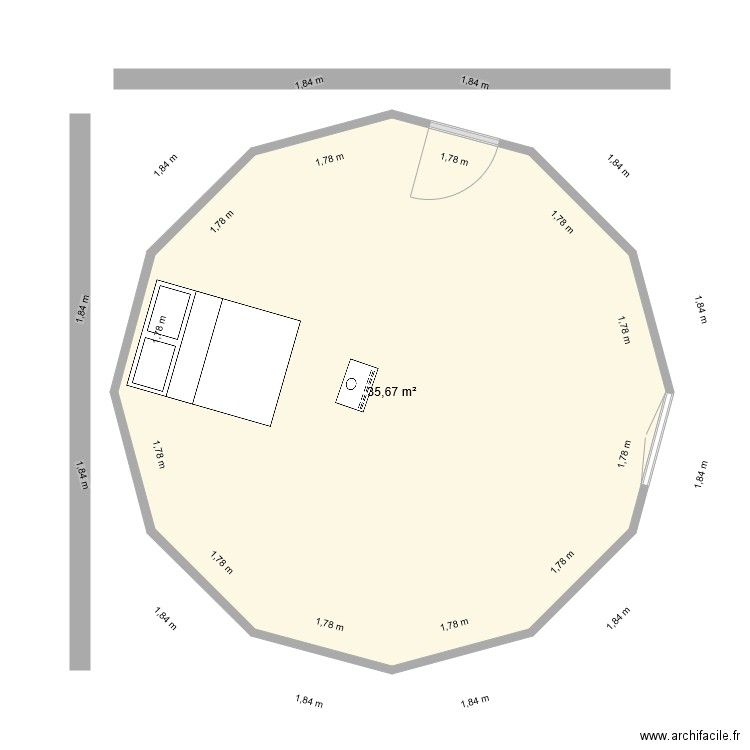 yourte 1. Plan de 1 pièce et 36 m2