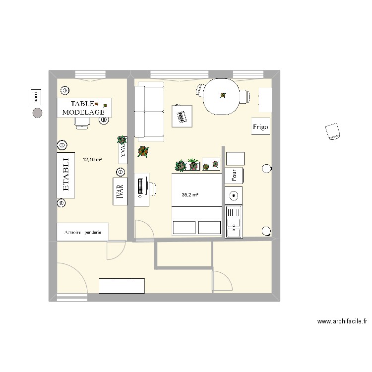 home atelier 2. Plan de 2 pièces et 47 m2