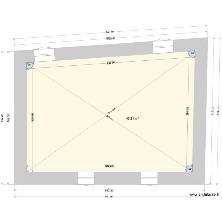 murs cotations. Plan de 1 pièce et 46 m2