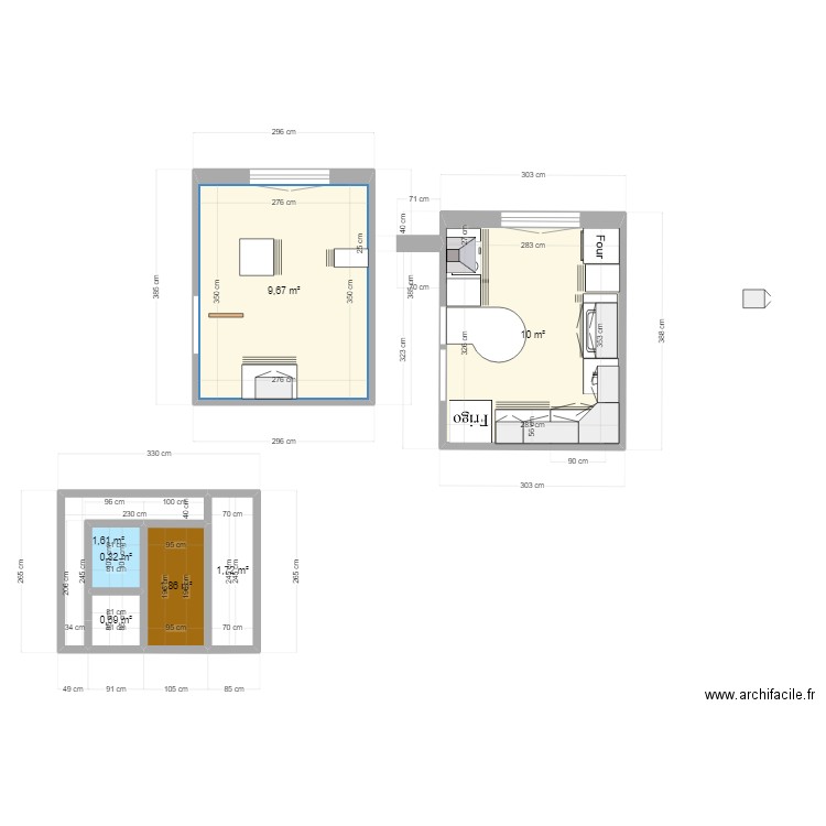 aménagement petite cuisine. Plan de 7 pièces et 26 m2