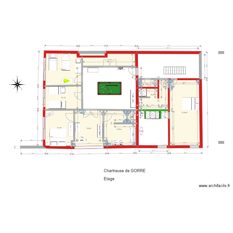 gorre etage. Plan de 9 pièces et 104 m2