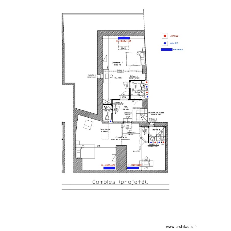 St MARTIN  Plan chauffage et sanitaire combles. Plan de 0 pièce et 0 m2