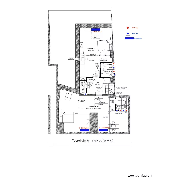 St MARTIN Plan chauffage et sanitaire combles. Plan de St MARTIN Plan chauffage et sanitaire combles. Plan de
