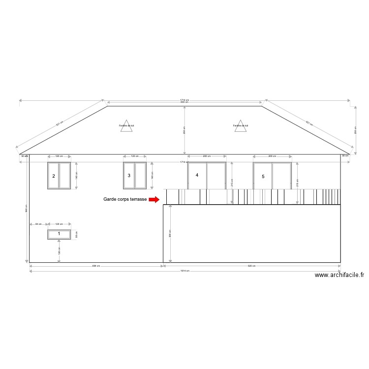 Pouancé - Façade Sud - Projet*. Plan de 0 pièce et 0 m2