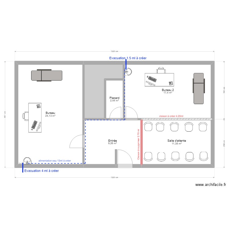 bureau centre médical bat biolab. Plan de 6 pièces et 70 m2