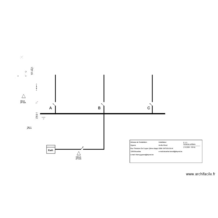 Theodore commun électricité schéma unifilaire. Plan de 0 pièce et 0 m2
